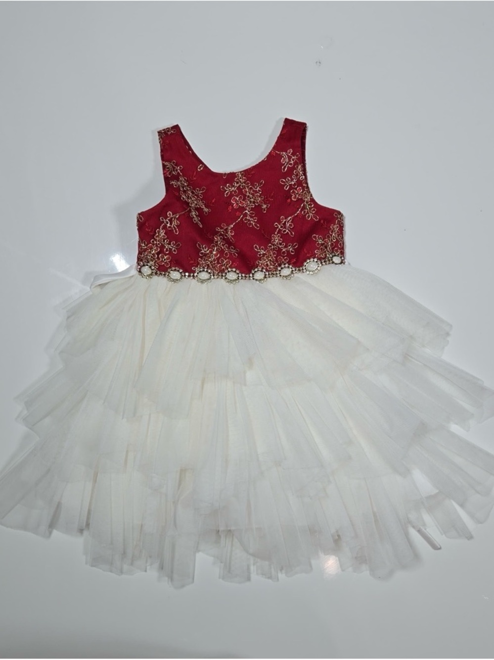 American Princess Red Satin Dress with Gold Embroidery
